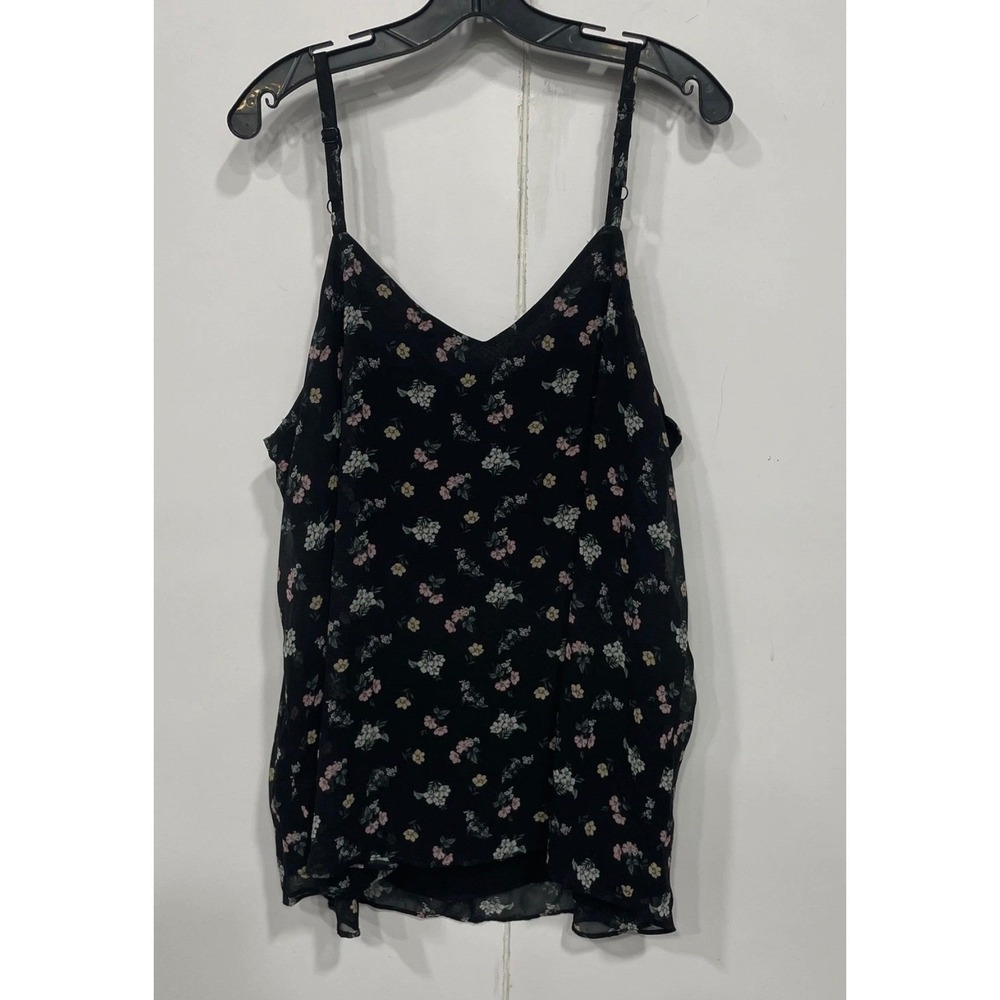 Torrid Sophie Cami Tank Top size 2 Black Floral Chiffon V-Neck Adjustable Strap - Picture 3 of 5
